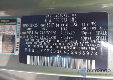 2025 Kia Telluride Ex X-Line из США, поврежденный, VIN 5XYP3DGC4SG636978